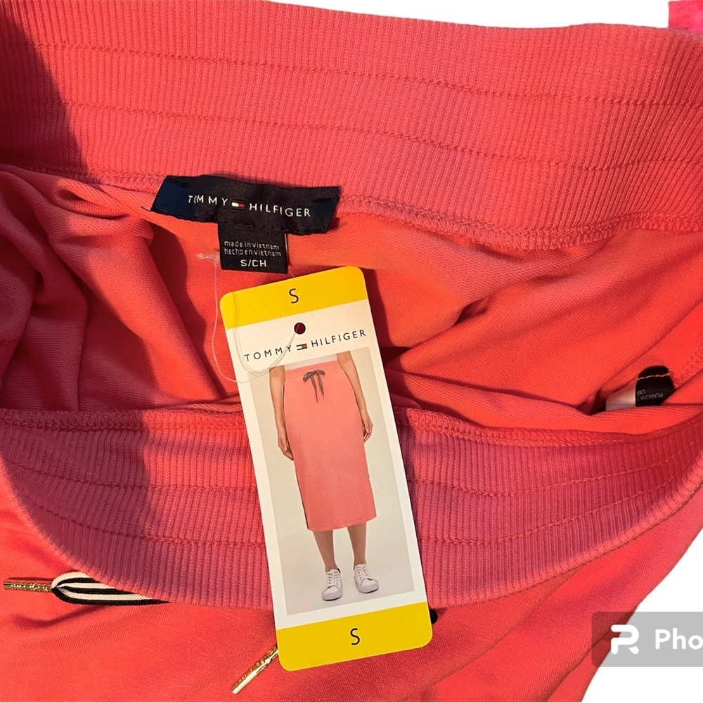 Tommy Hilfiger Coral Plush Knit Side-Stripe Midi Skirt Athleisure Retro Plus - Picture 4 of 5
